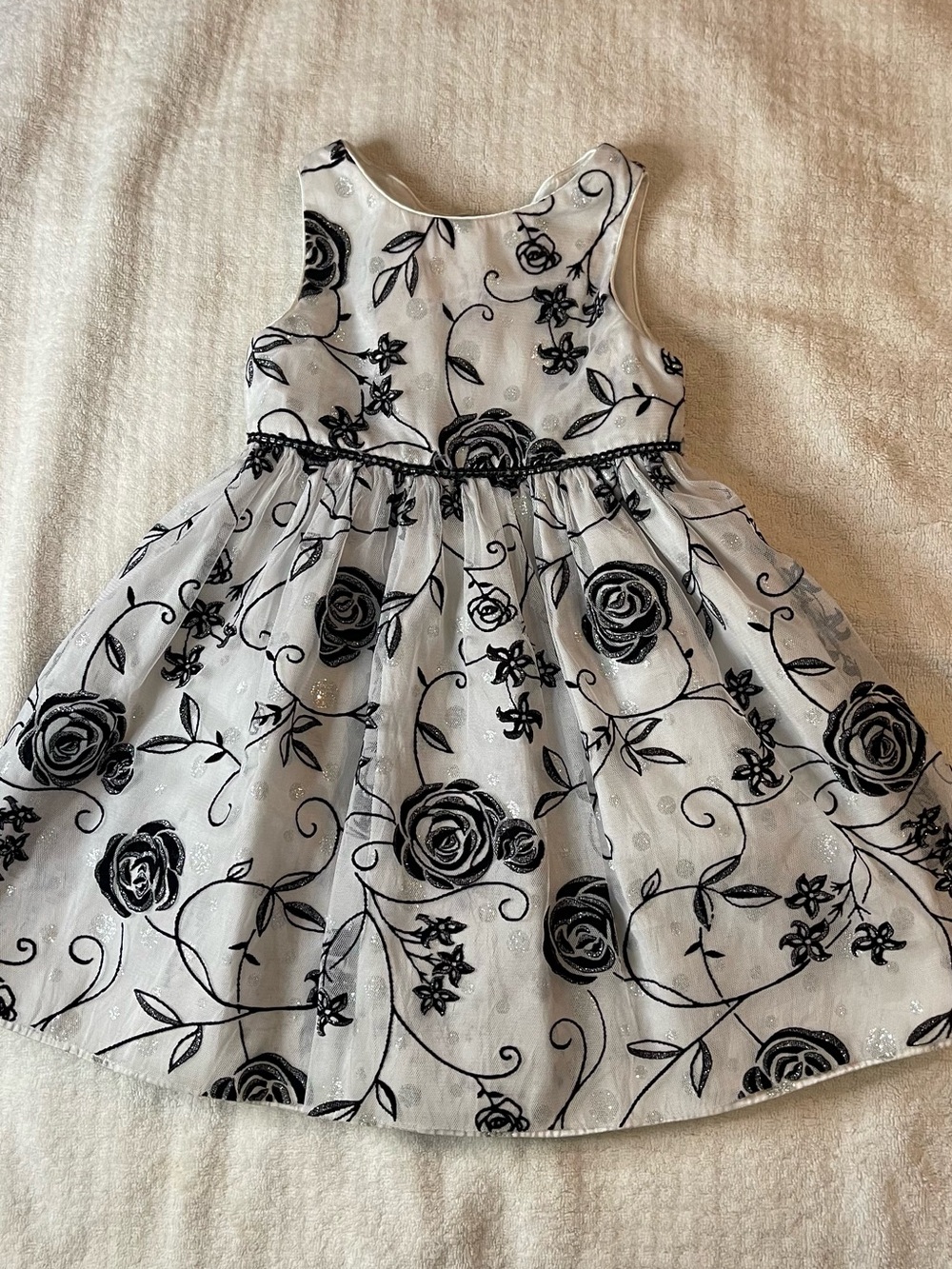 Nina White Dress with Black Rose Embroidery